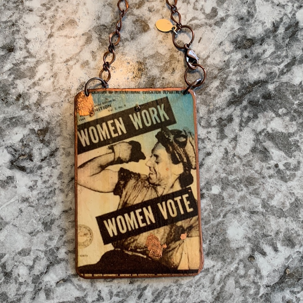 Women Work/Women Vote Brass Ornament